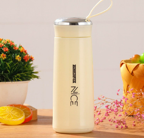 400ml colored glass water bottle with strap, portable, leak-proof, classic design, vacuum flask for daily hydration, back-to-school gift