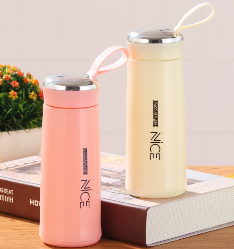400ml colored glass water bottle with strap, portable, leak-proof, classic design, vacuum flask for daily hydration, back-to-school gift