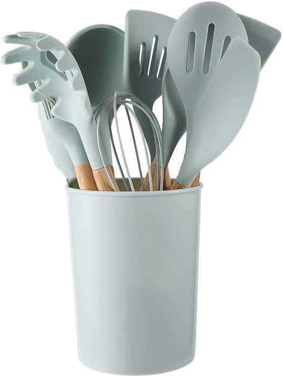 Best Selling Kitchen Accessories Ins Style 12pcs pink Silicone Kitchen Cooking Utensil Set with Holder