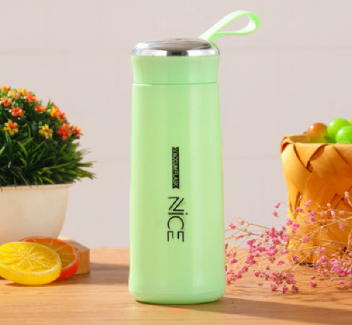 400ml colored glass water bottle with strap, portable, leak-proof, classic design, vacuum flask for daily hydration, back-to-school gift
