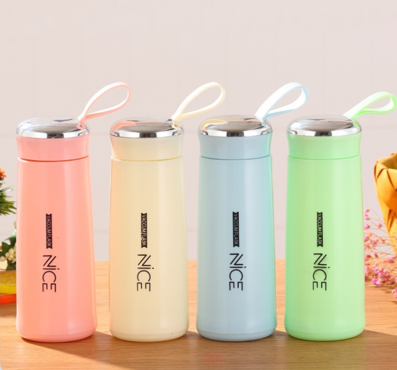 400ml colored glass water bottle with strap, portable, leak-proof, classic design, vacuum flask for daily hydration, back-to-school gift