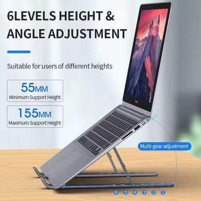 16 Inch Adjustable Portable Laptop Stand Aluminum Alloy Black White Folding PC Desktop Holder for Home Office Metal Material