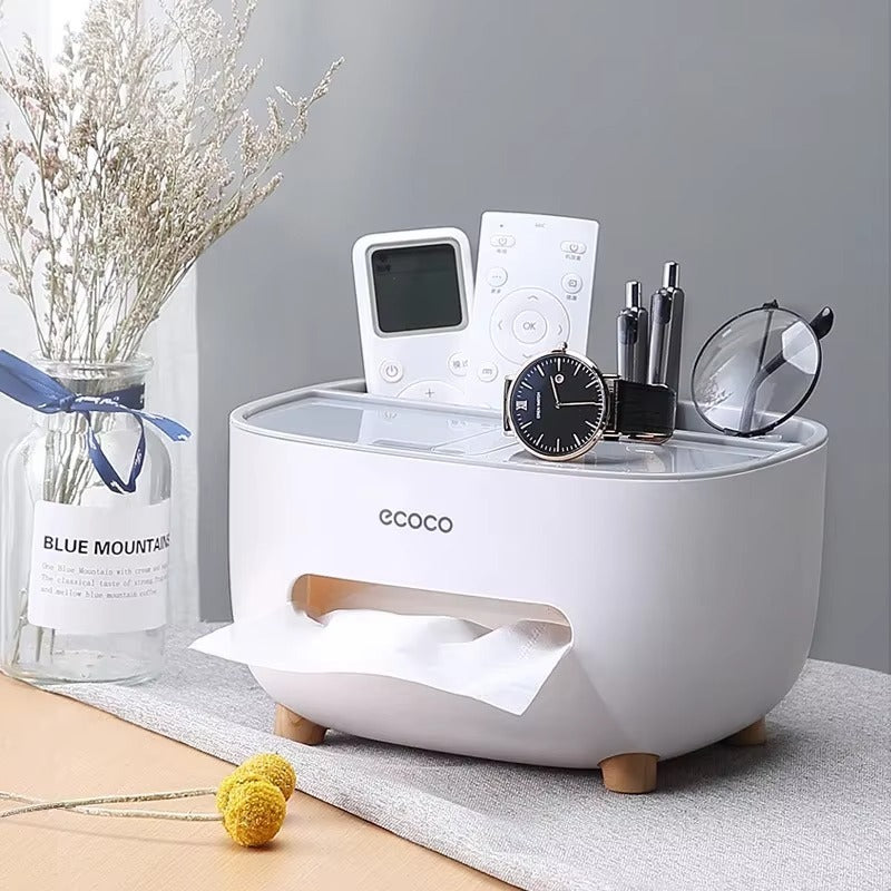 ECOCO BRANDED WITH BOX Tissue Box Napkin Holder Remote Control Storage Desk Organizer Office Multifunctional Sundries Ontainer Storage Home Gift