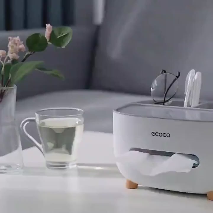 ECOCO BRANDED WITH BOX Tissue Box Napkin Holder Remote Control Storage Desk Organizer Office Multifunctional Sundries Ontainer Storage Home Gift